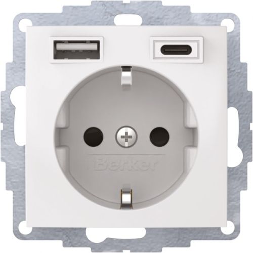 Bild: Berker 48048989 UP Steckdose S1 polarweiß glänzend, SCHUKO mit USB-A und USB-C