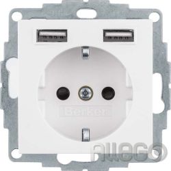 Berker Steckdose SCHUKO/USB S.1, polarweiß gl. 48038989