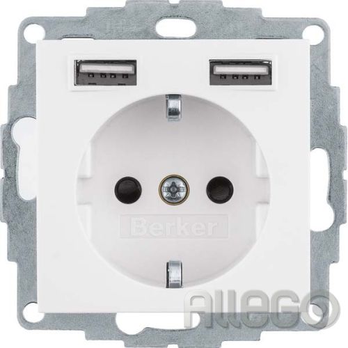 Bild: Berker Steckdose SCHUKO/USB S.1, polarweiß gl. 48038989