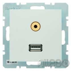 Berker Steckdose USB/3,5mm Audio polarweiß glänze 3315398989