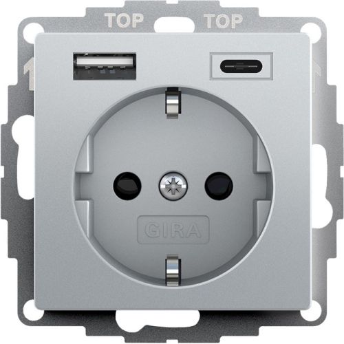 Bild: GIRA 245926 Steckdose 1f alu UP USB IP20 ZP USB