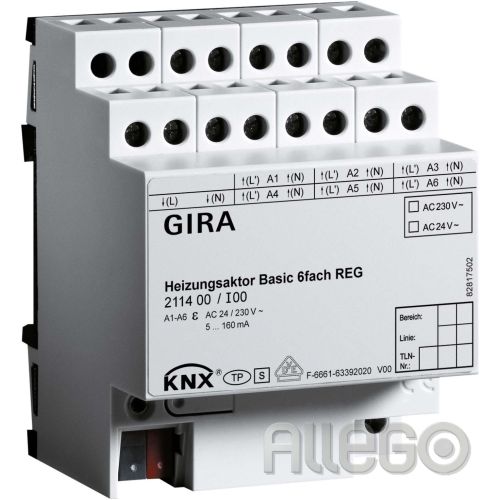 Bild: Gira Heizungsaktor 6f basic KNX REG 211400 Gira Heizungsaktor 6f basic KNX REG 2