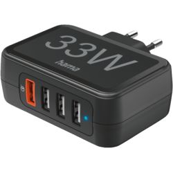 Hama Schnellladegerät 4 Ports, 3.0, 4x USB-A, 33 W, sw