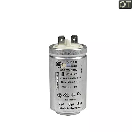 Bild: Kondensator AEG 125002033/4 8µF 425/475V mit Steckfahnen für Trockner