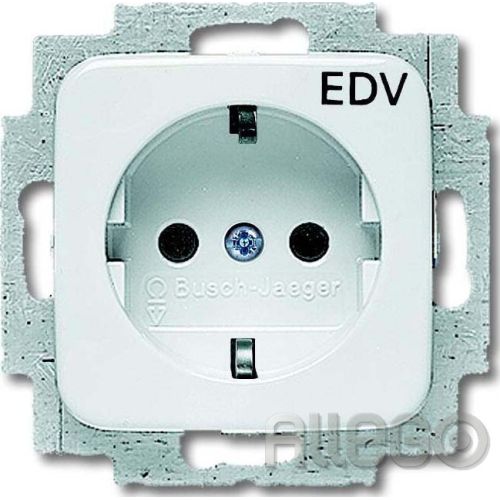 Bild: Steckdose m.Aufdruck EDV Reflex SI, alpinweiss