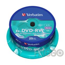 Verbatim DVD-RW 4.7GB/120Min/4x Cakebox (25 Disc)