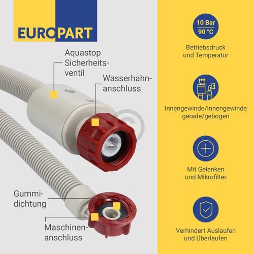 Bild: Zulaufschlauch Aquastop 2,5m 90°C universal für Waschmaschine Geschirrspüler